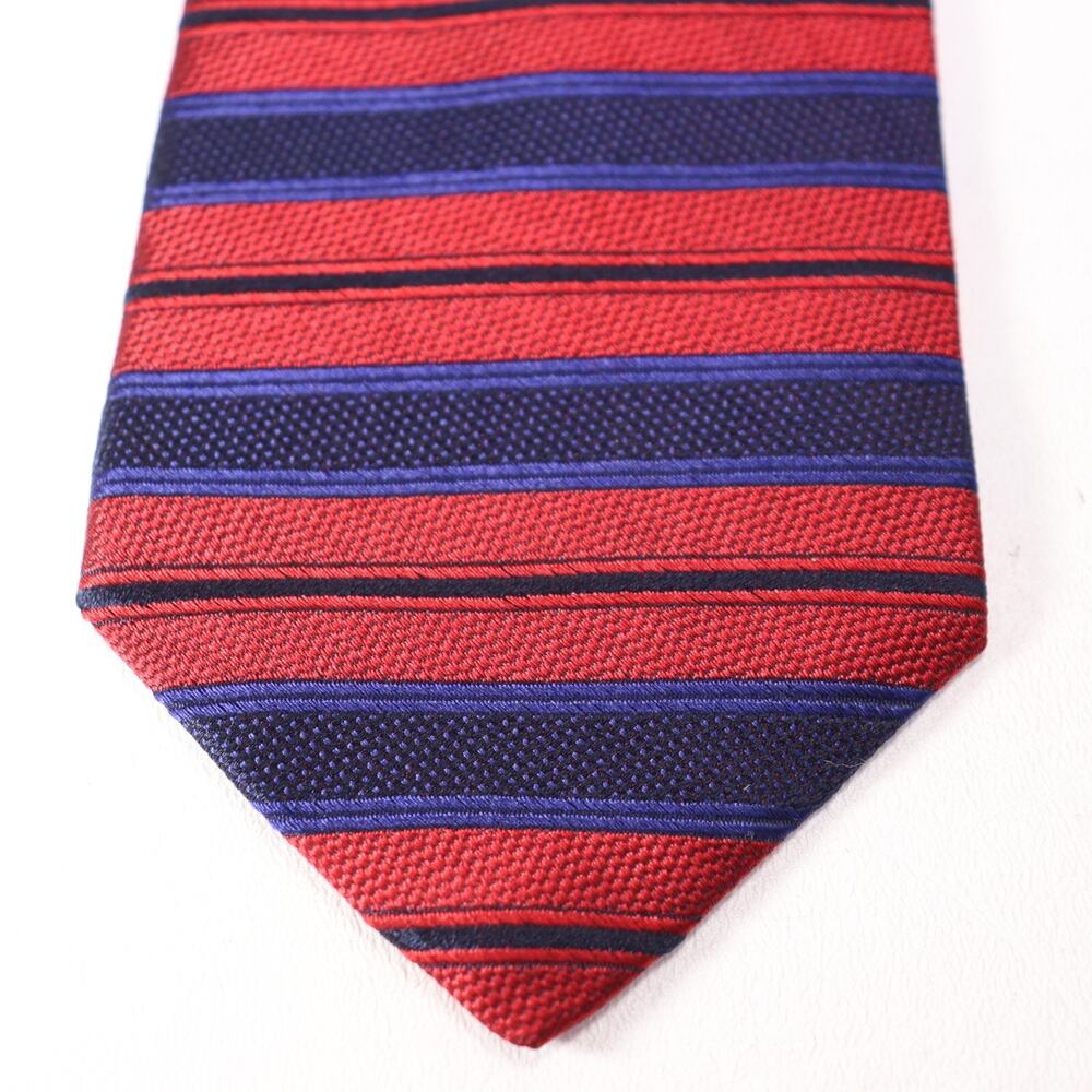 Tommy Hilfiger Tie Mens 58 in Silk Red Blue Black Horizontal Striped Wide